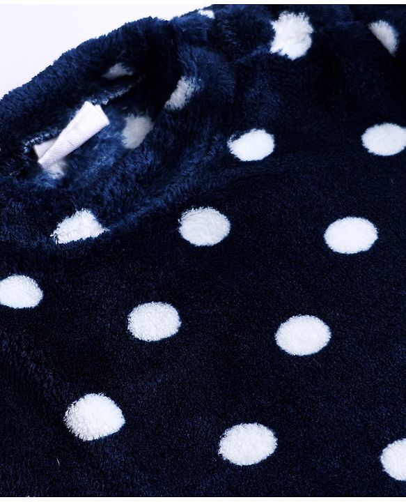 Babyhug Cotton Knit Full Sleeves Co-Ords T-Shirt & Pyjama Winter Wear Night Suit with Polka Dots Print - Navy Blue