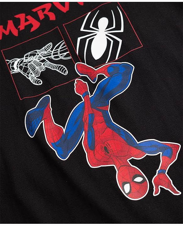 Pine Kids Marvel Single Jersey Knit Half Sleeves T-Shirt with Spiderman Print - Black