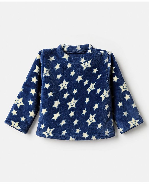 Babyhug Cotton Knit Full Sleeves Co-Ords T-Shirt & Pyjama Winter Wear Night Suit with Rainbow & Star Print - Blue