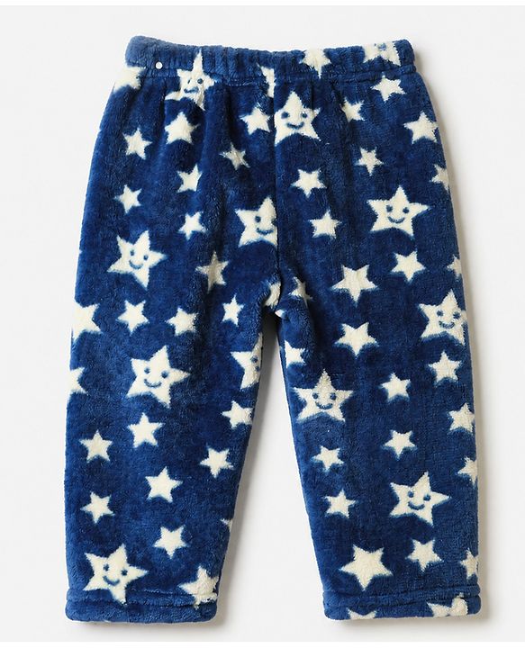 Babyhug Cotton Knit Full Sleeves Co-Ords T-Shirt & Pyjama Winter Wear Night Suit with Rainbow & Star Print - Blue