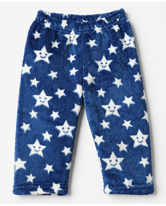 Babyhug Cotton Knit Full Sleeves Co-Ords T-Shirt & Pyjama Winter Wear Night Suit with Rainbow & Star Print - Blue