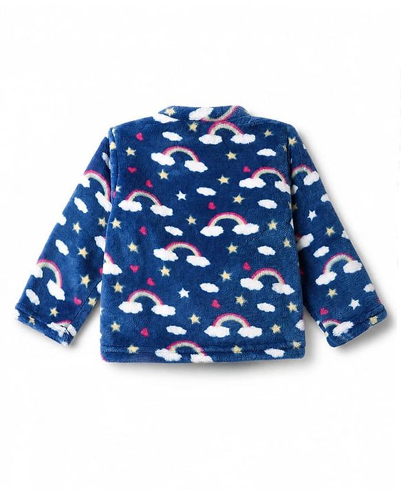 Babyhug Cotton Knit Full Sleeves Co-Ords T-Shirt & Pyjama Winter Wear Night Suit with Rainbow & Star Print - Blue
