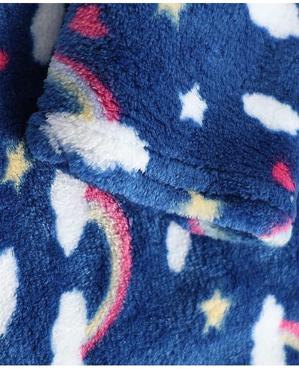 Babyhug Cotton Knit Full Sleeves Co-Ords T-Shirt & Pyjama Winter Wear Night Suit with Rainbow & Star Print - Blue