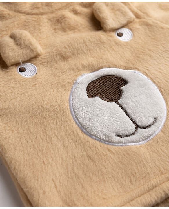 Babyhug Velour Full Sleeves T-Shirt & Pajama Winter Night Suit with Bear Print & Applique - Brown