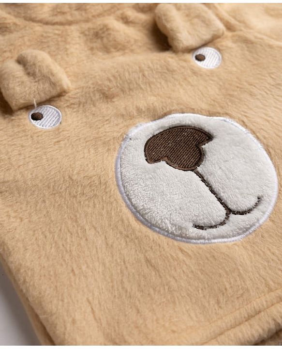 Babyhug Velour Full Sleeves T-Shirt & Pajama Winter Night Suit with Bear Print & Applique - Brown