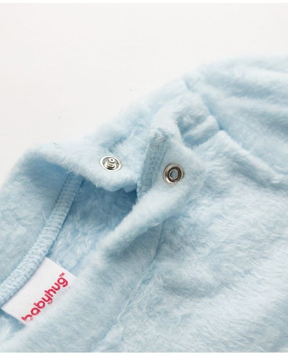 Babyhug Cotton Mixes Velour Knit Full Sleeves T-Shirt & Pajama Night Suit with Raccoon Patch - Blue