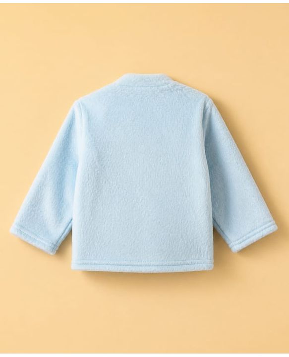 Babyhug Cotton Mixes Velour Knit Full Sleeves T-Shirt & Pajama Night Suit with Raccoon Patch - Blue