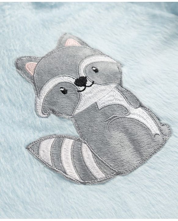 Babyhug Cotton Mixes Velour Knit Full Sleeves T-Shirt & Pajama Night Suit with Raccoon Patch - Blue