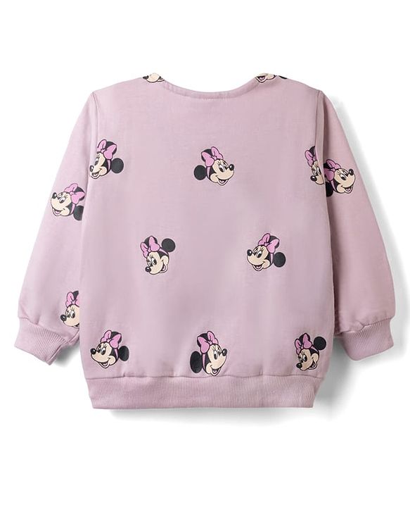 Babyhug Disney 100% Cotton Terry Knit Full Sleeves Peter-Pan Collar T-Shirt and Jogger with Minnie Mouse Print & Patch - Pink