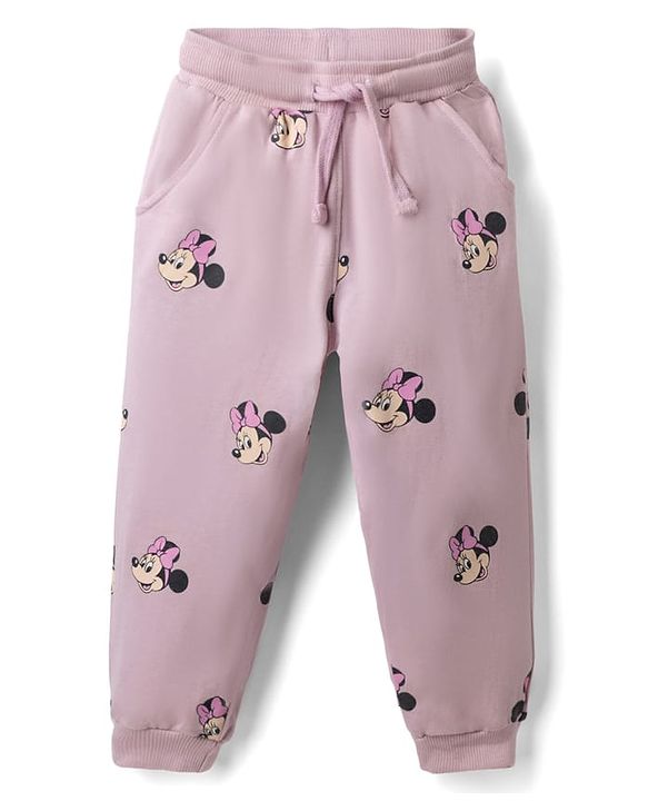 Babyhug Disney 100% Cotton Terry Knit Full Sleeves Peter-Pan Collar T-Shirt and Jogger with Minnie Mouse Print & Patch - Pink