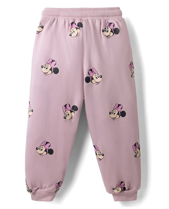 Babyhug Disney 100% Cotton Terry Knit Full Sleeves Peter-Pan Collar T-Shirt and Jogger with Minnie Mouse Print & Patch - Pink