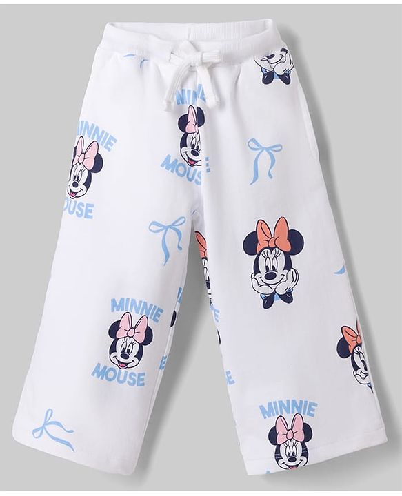 Babyhug Disney 100% Cotton Knit Full Sleeves Hooded Co-Ords T-Shirt & Pant Set With Minnie Mouse Graphics - White