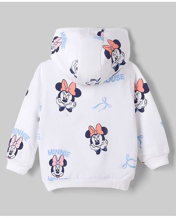 Babyhug Disney 100% Cotton Knit Full Sleeves Hooded Co-Ords T-Shirt & Pant Set With Minnie Mouse Graphics - White
