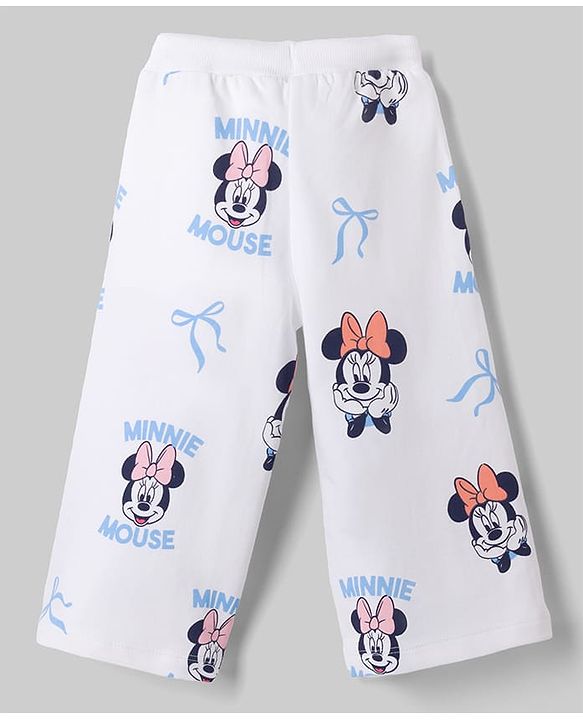 Babyhug Disney 100% Cotton Knit Full Sleeves Hooded Co-Ords T-Shirt & Pant Set With Minnie Mouse Graphics - White