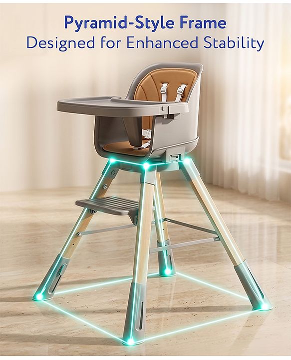 Babyhug Zenith High Chair 360° Rotating Seat - Dark Grey| Adjustable Height & Footrest| Removable Double Food Tray| PU Cushion| Anti-Slip Base| 6 Months+ | Convert to Adult Stool| Safety Harness