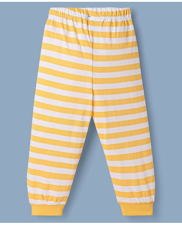 Babyhug Disney Single Jersey Knit Full Sleeves T-Shirt & Striped Pyjama Nightsuit with Winnie The Pooh Graphic - White