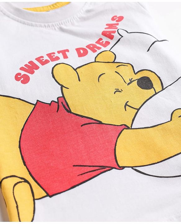 Babyhug Disney Single Jersey Knit Full Sleeves T-Shirt & Striped Pyjama Nightsuit with Winnie The Pooh Graphic - White