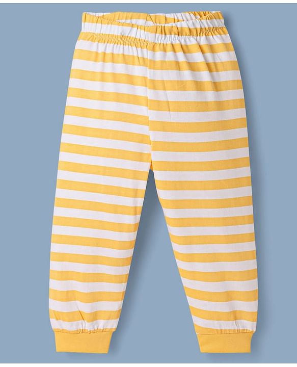 Babyhug Disney Single Jersey Knit Full Sleeves T-Shirt & Striped Pyjama Nightsuit with Winnie The Pooh Graphic - White