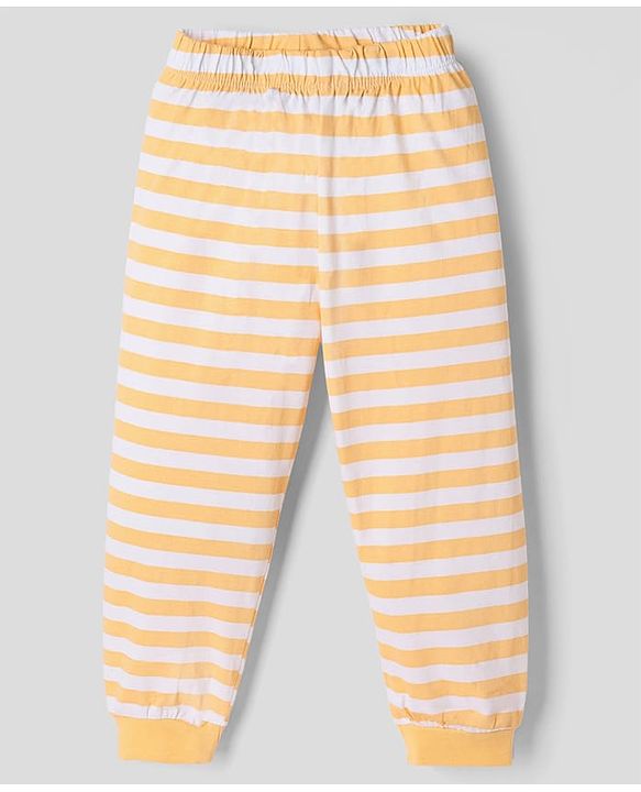 Babyhug Disney Single Jersey Knit Full Sleeves T-Shirt & Striped Pyjama Nightsuit with Winnie The Pooh Graphic - White