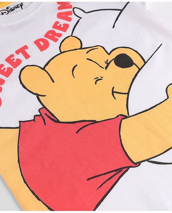 Babyhug Disney Single Jersey Knit Full Sleeves T-Shirt & Striped Pyjama Nightsuit with Winnie The Pooh Graphic - White