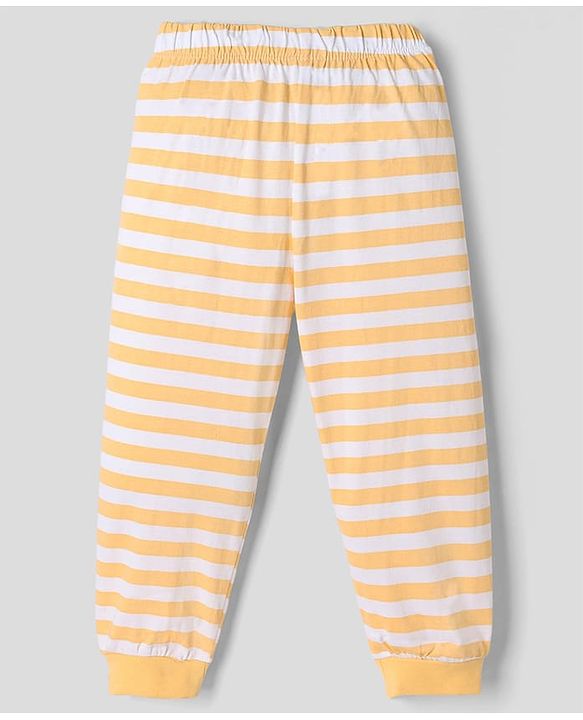 Babyhug Disney Single Jersey Knit Full Sleeves T-Shirt & Striped Pyjama Nightsuit with Winnie The Pooh Graphic - White