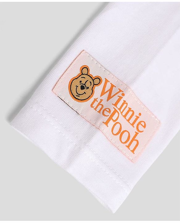 Babyhug Disney Single Jersey Knit Full Sleeves T-Shirt & Striped Pyjama Nightsuit with Winnie The Pooh Graphic - White