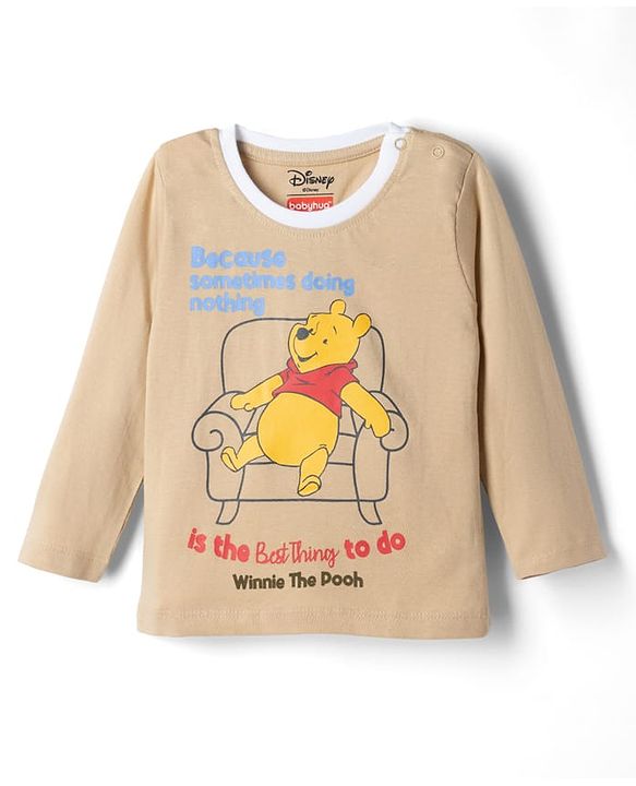 Babyhug Disney Single Jersey Knit Full Sleeves T-Shirt & Pyjama Night Suit Set With Winnie The Pooh Graphic & Text Print - Beige