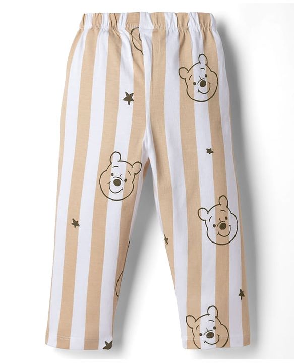 Babyhug Disney Single Jersey Knit Full Sleeves T-Shirt & Pyjama Night Suit Set With Winnie The Pooh Graphic & Text Print - Beige