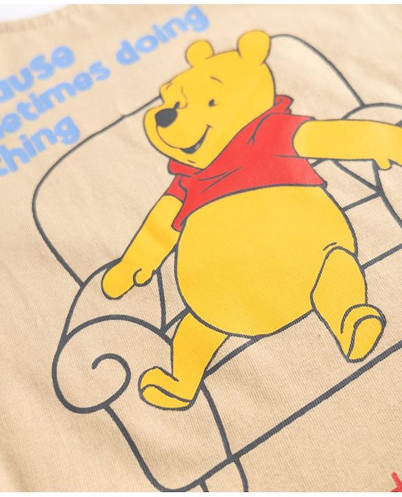 Babyhug Disney Single Jersey Knit Full Sleeves T-Shirt & Pyjama Night Suit Set With Winnie The Pooh Graphic & Text Print - Beige
