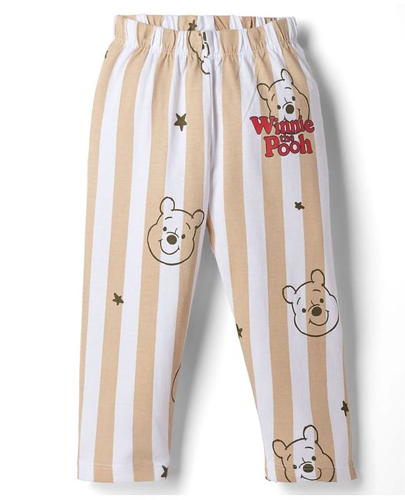 Babyhug Disney Single Jersey Knit Full Sleeves T-Shirt & Pyjama Night Suit Set With Winnie The Pooh Graphic & Text Print - Beige