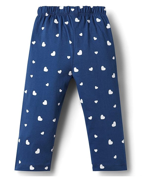 Babyhug Disney Single Jersey Knit Full Sleeves T-Shirt & Pyjama Night Suit with Heart & Minnie Mouse Family Graphics - Navy Blue
