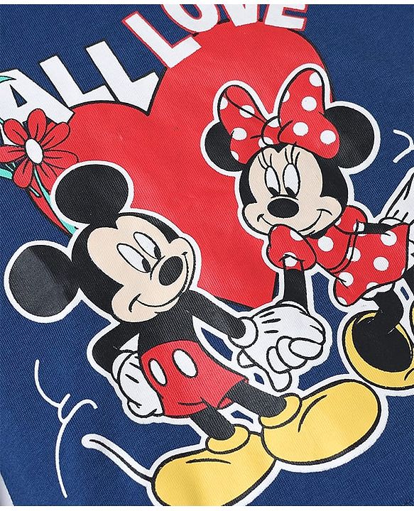 Babyhug Disney Single Jersey Knit Full Sleeves T-Shirt & Pyjama Night Suit with Heart & Minnie Mouse Family Graphics - Navy Blue