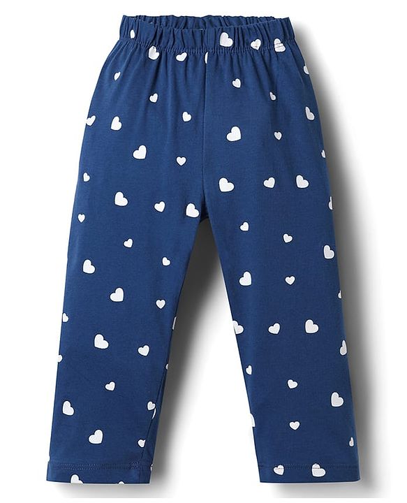 Babyhug Disney Single Jersey Knit Full Sleeves T-Shirt & Pyjama Night Suit with Heart & Minnie Mouse Family Graphics - Navy Blue