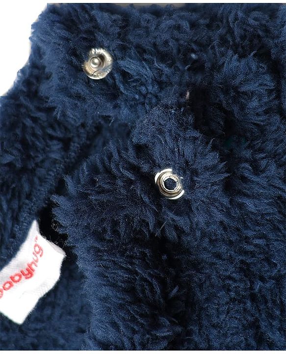 Babyhug Cotton Mixes Velour Knit Full Sleeves T-Shirt & Pajama Night Suit with Bear Patch - Navy Blue