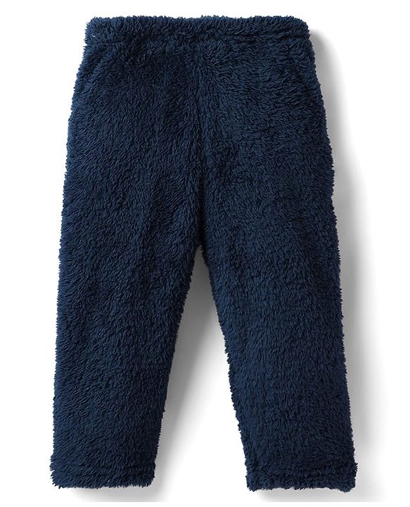 Babyhug Cotton Mixes Velour Knit Full Sleeves T-Shirt & Pajama Night Suit with Bear Patch - Navy Blue