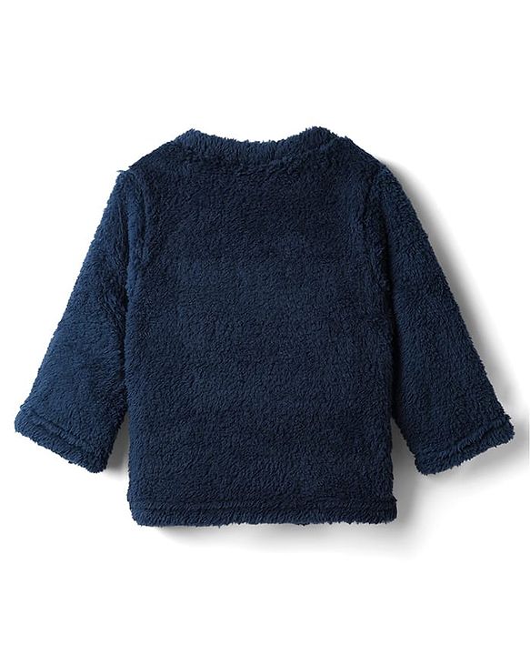 Babyhug Cotton Mixes Velour Knit Full Sleeves T-Shirt & Pajama Night Suit with Bear Patch - Navy Blue