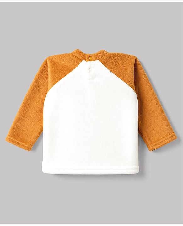 Babyhug Cotton Knit Full Sleeves T-Shirt & Pyjama Winter Wear Night Suit with Bear Embroidery - Orange