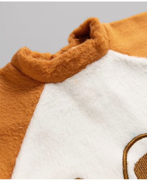 Babyhug Cotton Knit Full Sleeves T-Shirt & Pyjama Winter Wear Night Suit with Bear Embroidery - Orange
