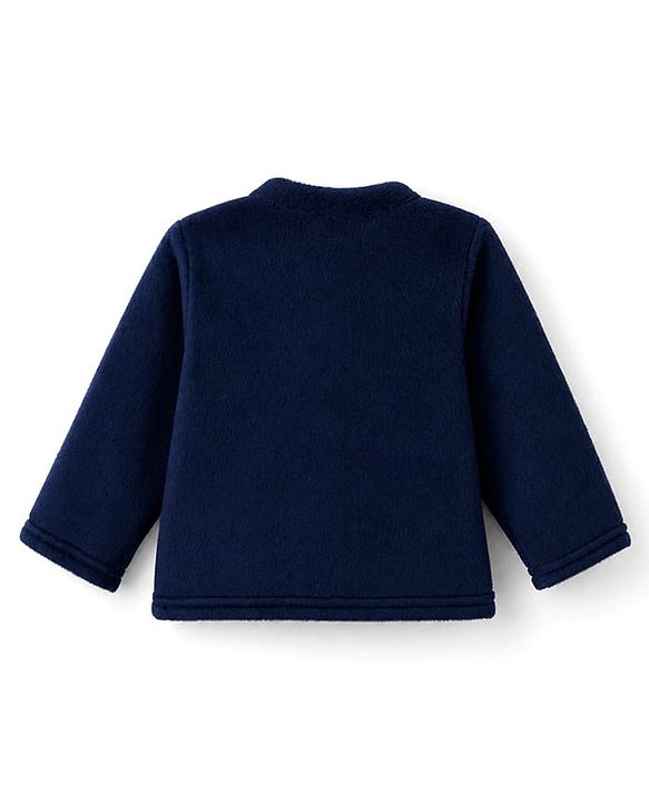 Babyhug Velour Knit Full Sleeves T-Shirt & Pyjama Winter Wear Night Suit with Star Patch - Navy Blue