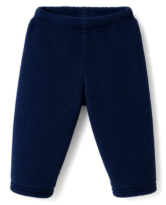 Babyhug Velour Knit Full Sleeves T-Shirt & Pyjama Winter Wear Night Suit with Star Patch - Navy Blue