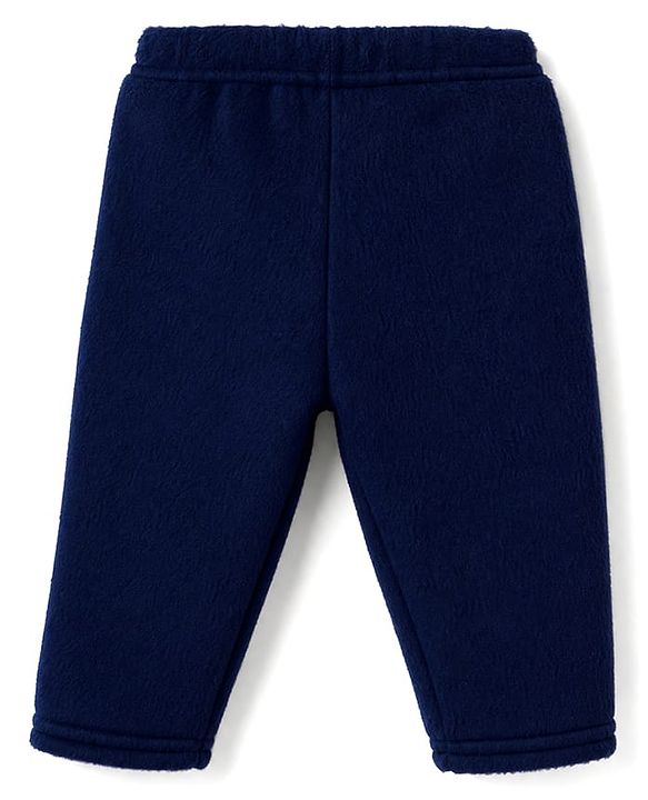 Babyhug Velour Knit Full Sleeves T-Shirt & Pyjama Winter Wear Night Suit with Star Patch - Navy Blue