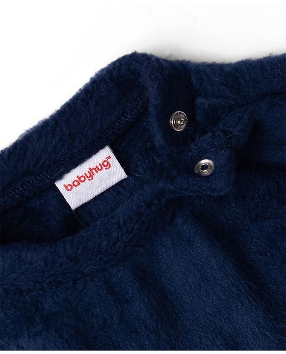 Babyhug Velour Knit Full Sleeves T-Shirt & Pyjama Winter Wear Night Suit with Star Patch - Navy Blue