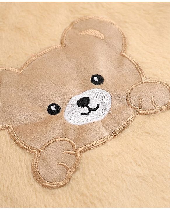 Babyhug Velour Full Sleeves T-Shirt & Pajama Set Nightwear with Bear Patch - Brown