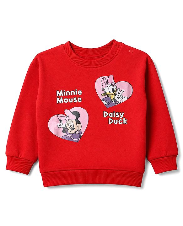 Babyhug Disney 100% Cotton Terry Knit Full Sleeves T-Shirt and Pant Set with Minnie Mouse and Daisy Duck Graphic - Red