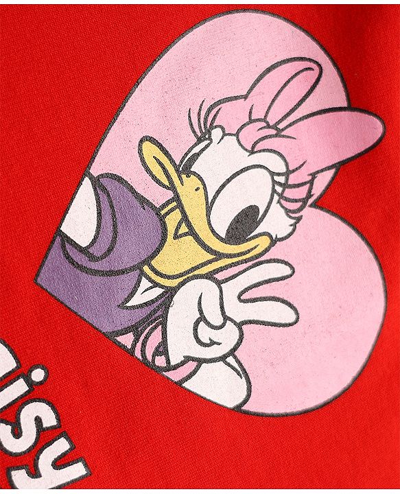 Babyhug Disney 100% Cotton Terry Knit Full Sleeves T-Shirt and Pant Set with Minnie Mouse and Daisy Duck Graphic - Red