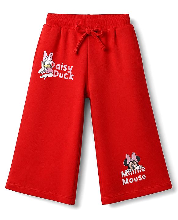Babyhug Disney 100% Cotton Terry Knit Full Sleeves T-Shirt and Pant Set with Minnie Mouse and Daisy Duck Graphic - Red