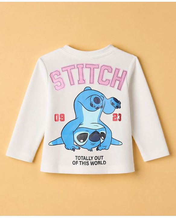 Babyhug Disney 100% Cotton Single Jersey Knit T-Shirts with Full Sleeves and Stitch Print in White