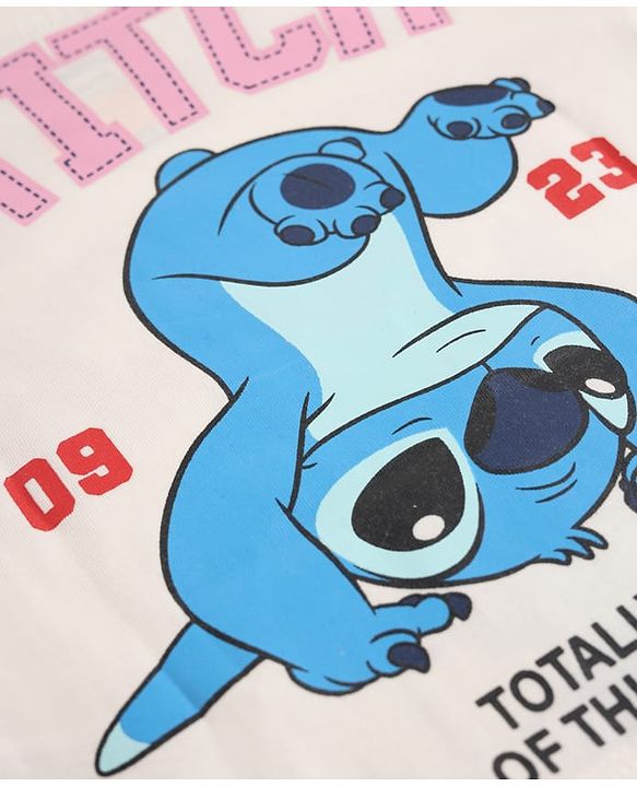 Babyhug Disney 100% Cotton Single Jersey Knit T-Shirts with Full Sleeves and Stitch Print in White