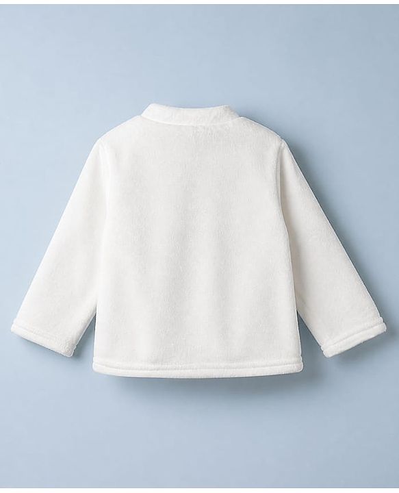 Babyhug Cotton Mixes Velour Full Sleeves T-Shirt & Pajama Night Suit with Kitten Patch - White