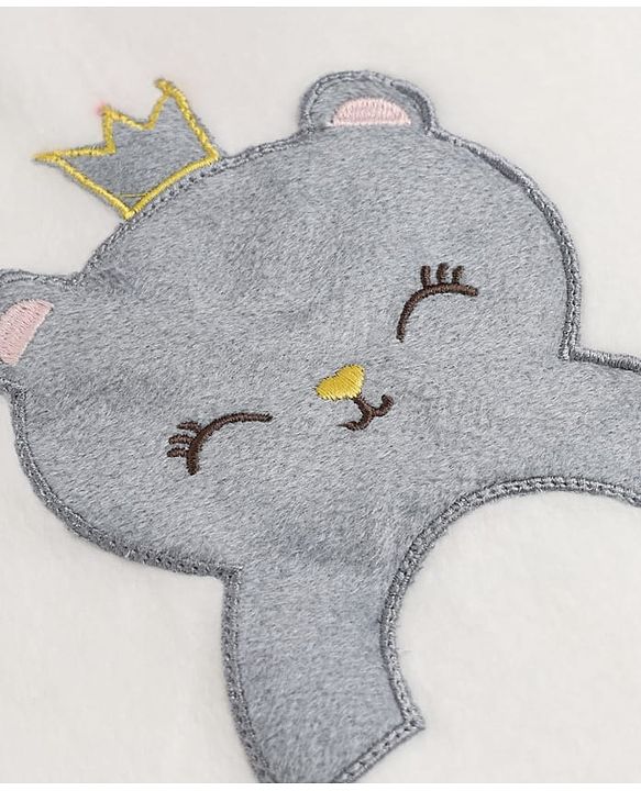 Babyhug Cotton Mixes Velour Full Sleeves T-Shirt & Pajama Night Suit with Kitten Patch - White